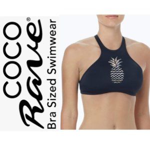 🎉HP🎉COCO RAVE Women M/L C-Cup High Neck Bikini Top Swimsuit Metallic Pineapple